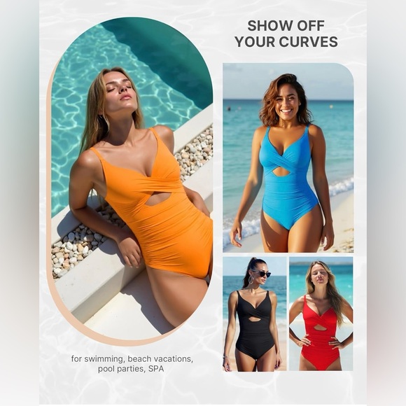 SHAPELLX Tummy Control Swimsuit Women V Neck One Piece Ruched Built-in Bra - Picture 5 of 10